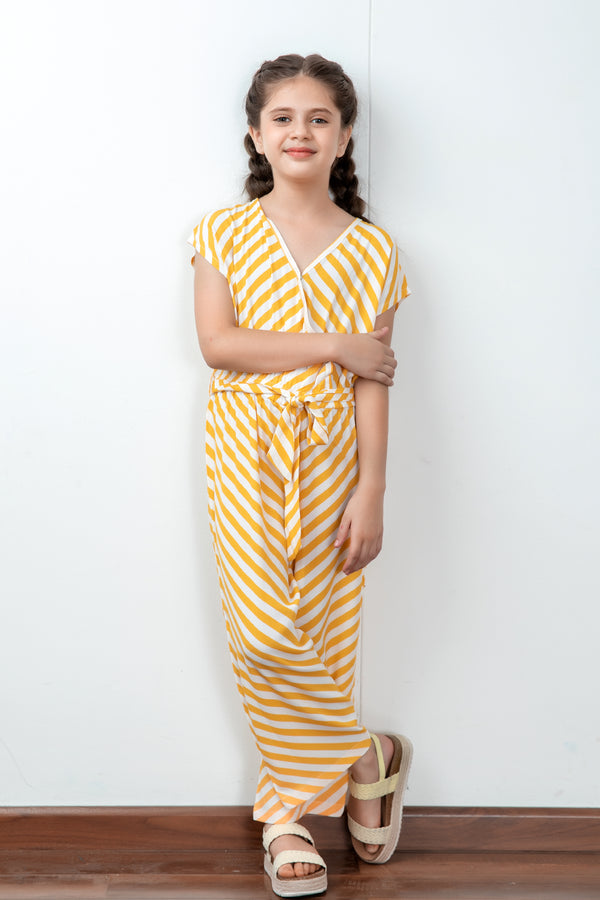Yellow & White Stripe Chiffon Jumpsuit