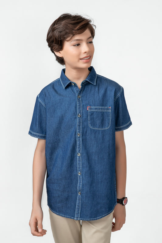 Dark Blue Denim Casual Shirt