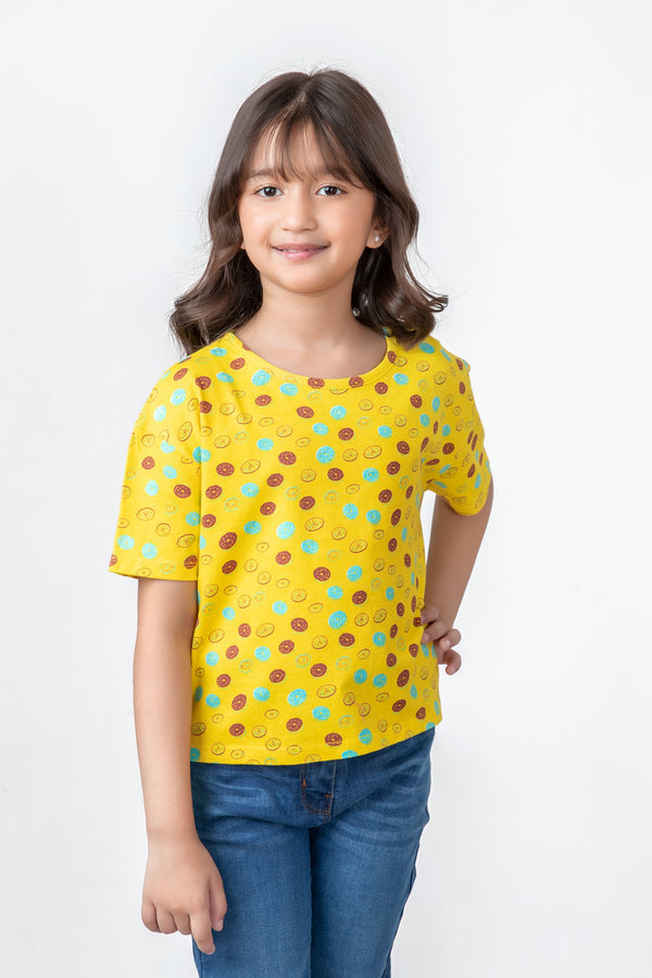 Yellow Floral Girls Boxy T-shirt