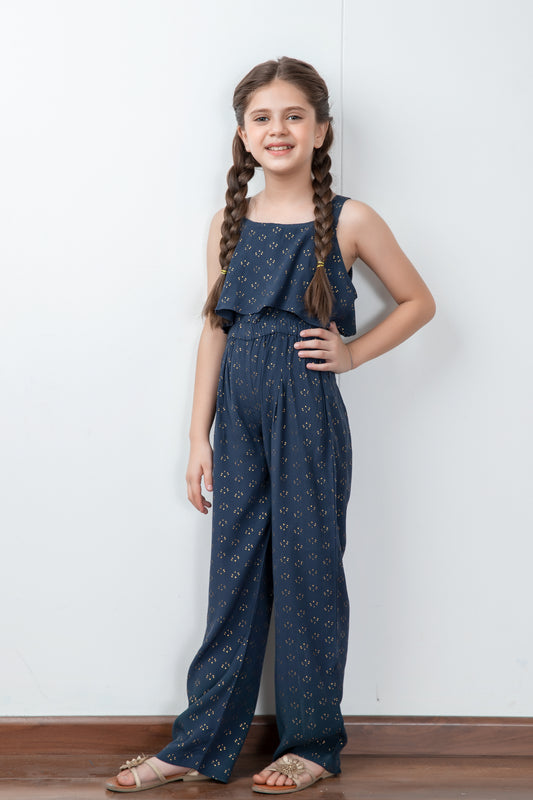 Navy Chiffon Sleeveless Jumpsuit