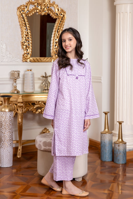 Lilac Blooms Cotton Kurta Set