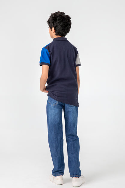 Boys' Navy Colorblock Polo Shirt