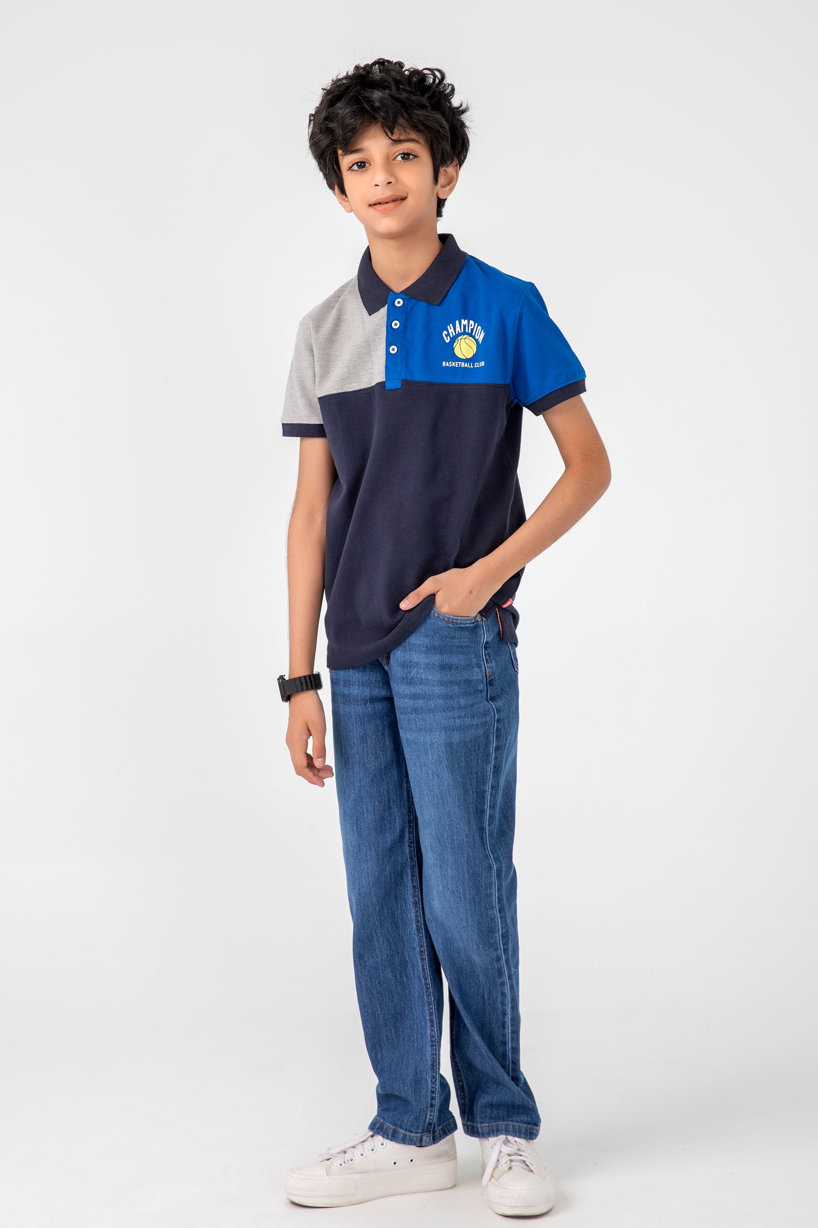 Boys' Navy Colorblock Polo Shirt