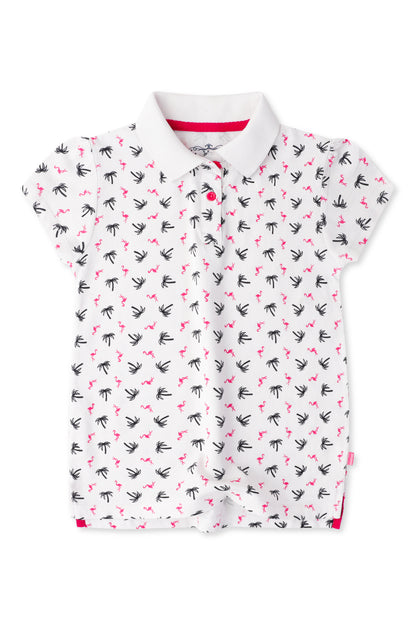 Girls White Flamingo Polo