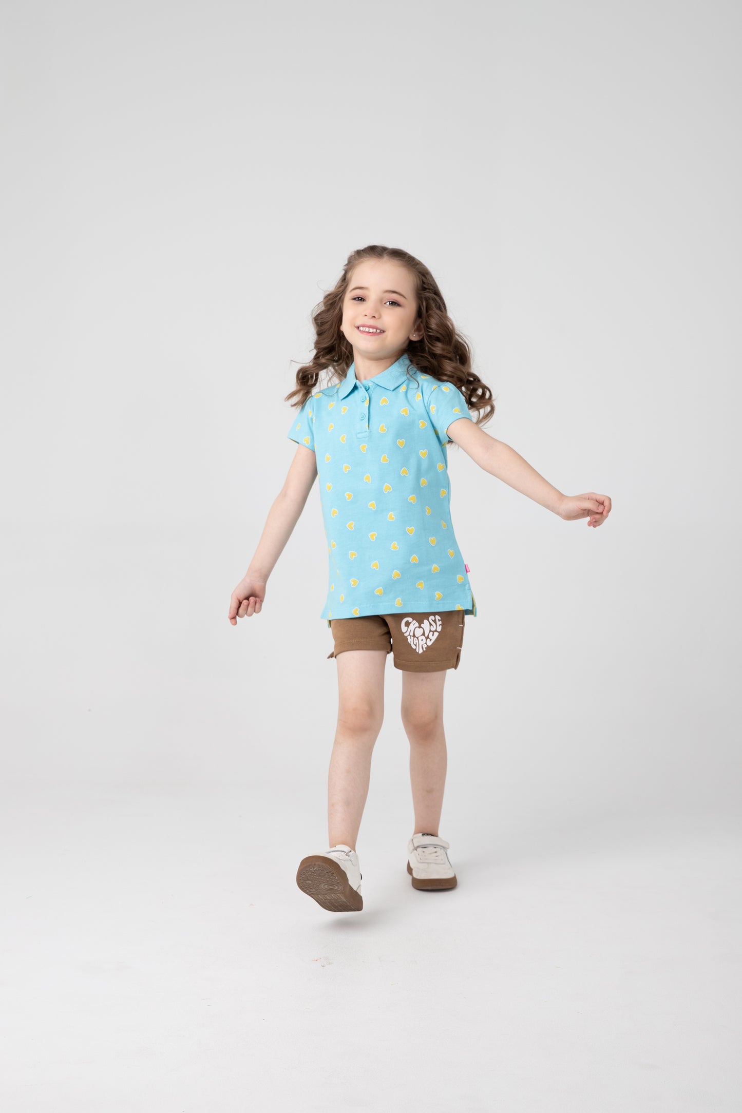 Girls' Heart Printed Polo Shirt