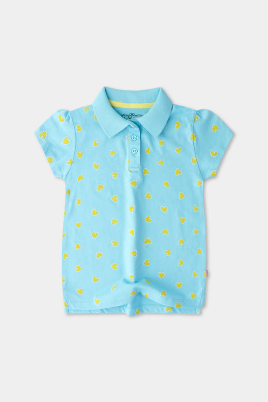 Girls' Heart Printed Polo Shirt