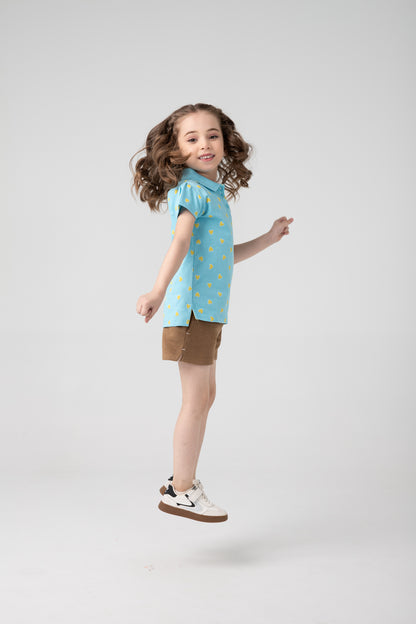 Girls' Heart Printed Polo Shirt