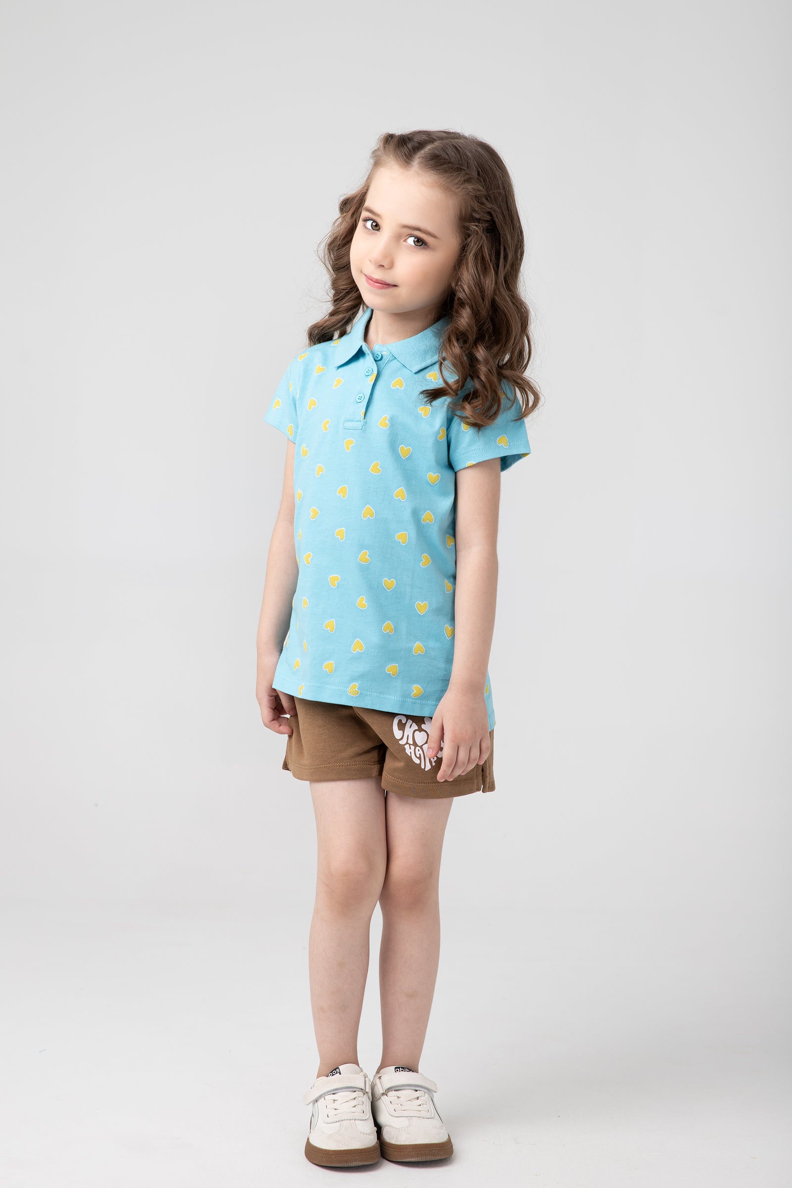 Girls' Heart Printed Polo Shirt