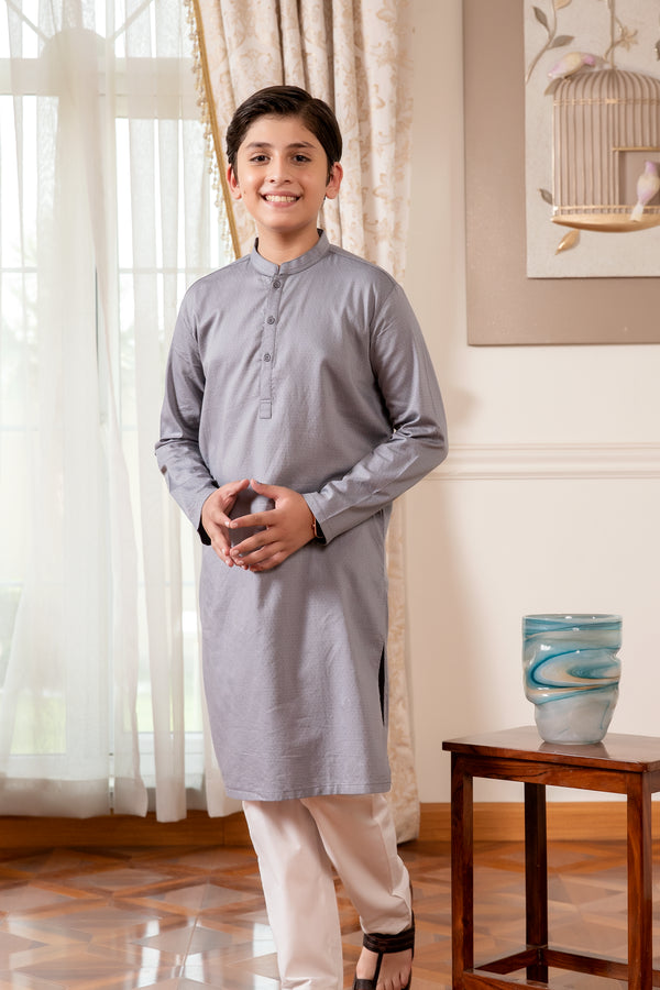 Boys Grey Cotton Kurta