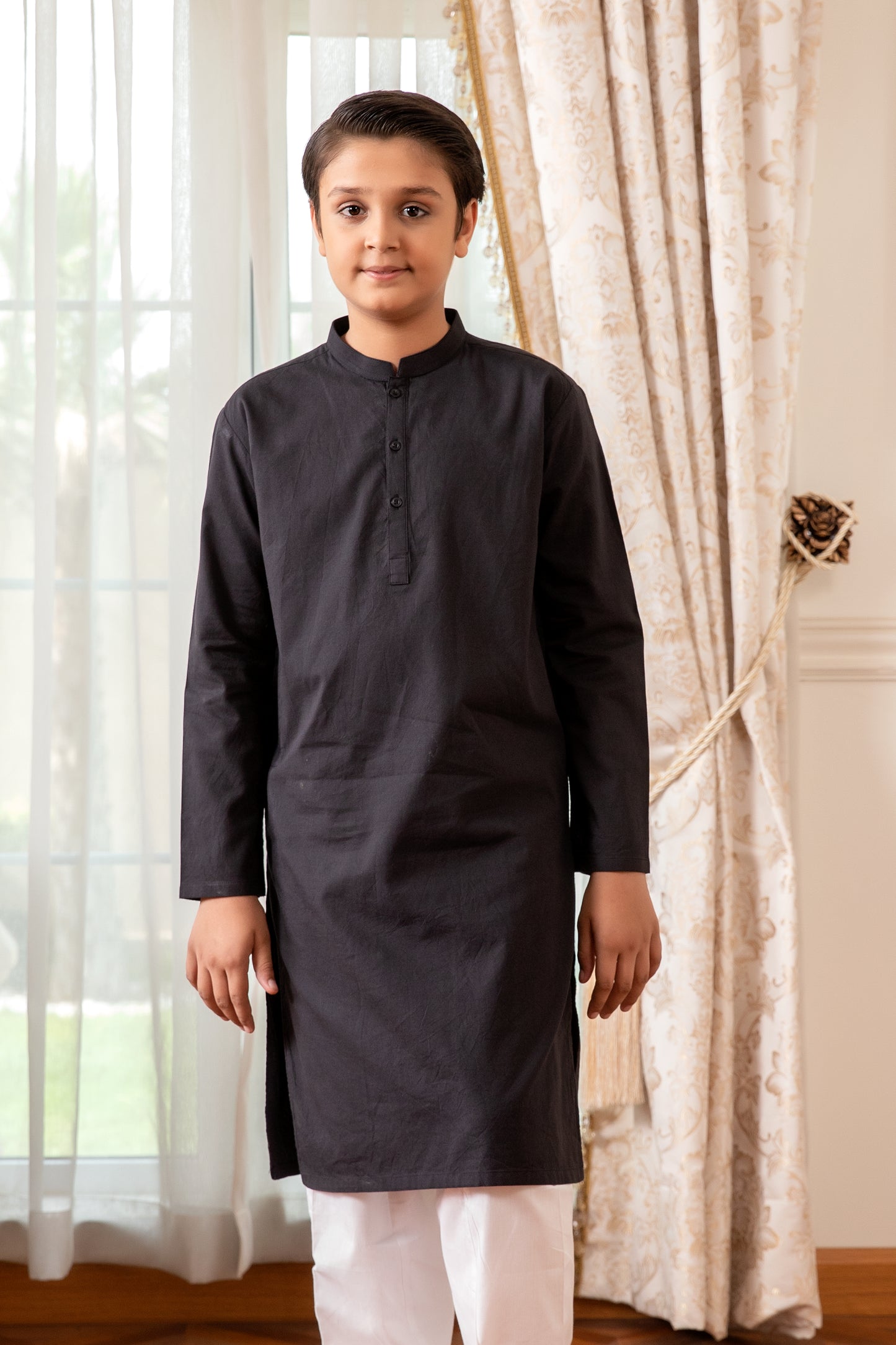 Jet Black Cotton Kurta