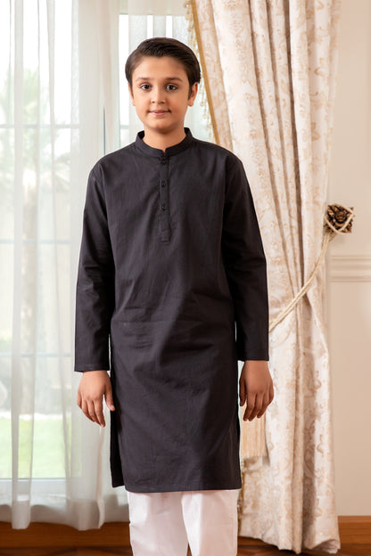 Jet Black Cotton Kurta