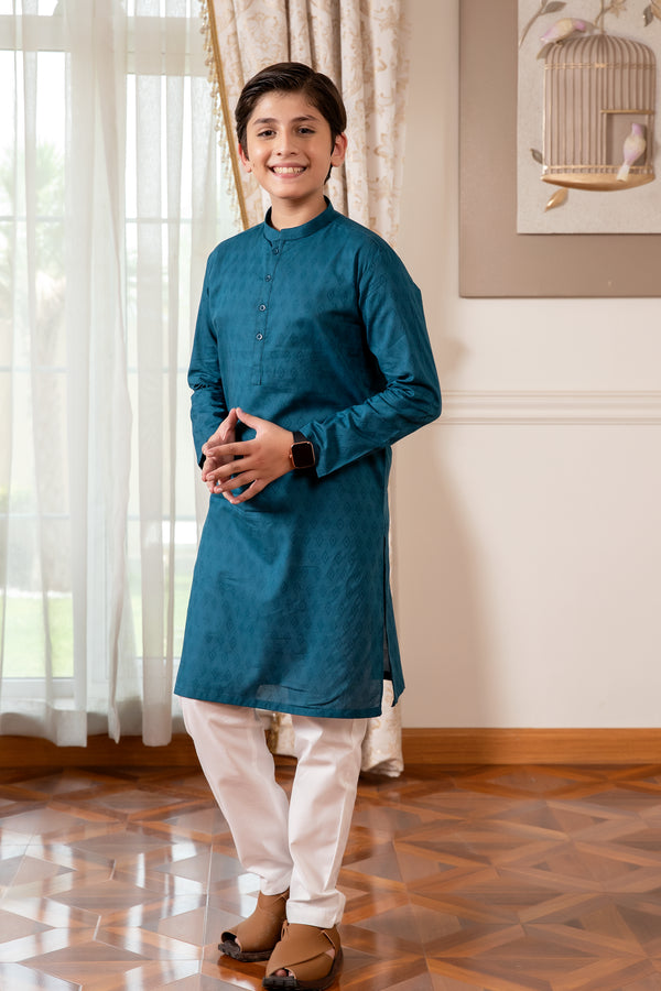 Boys Teal Cotton kurta