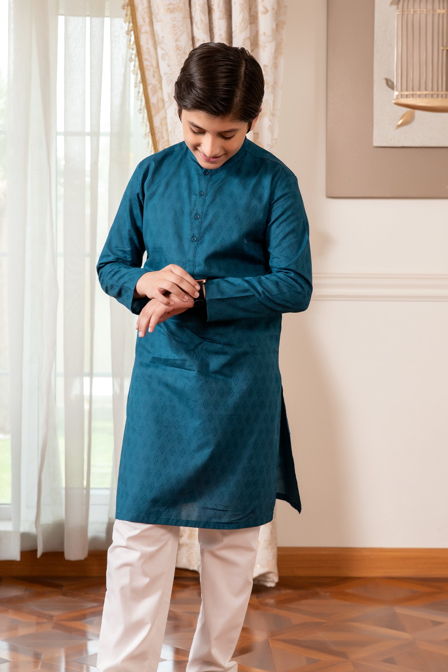 Boys Teal Cotton kurta