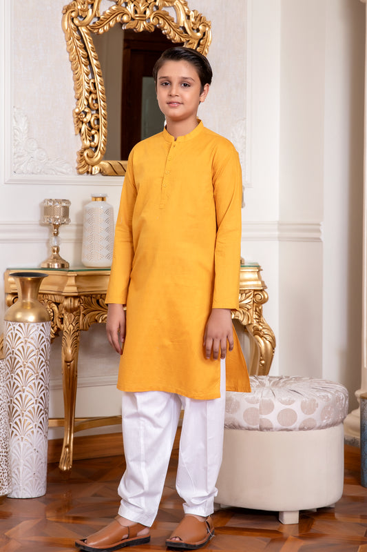 Mustard Jacquard Cotton Kurta