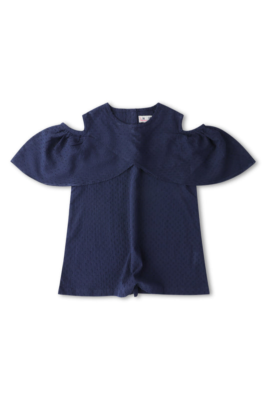 Navy Blue Flutter Sleeve Top