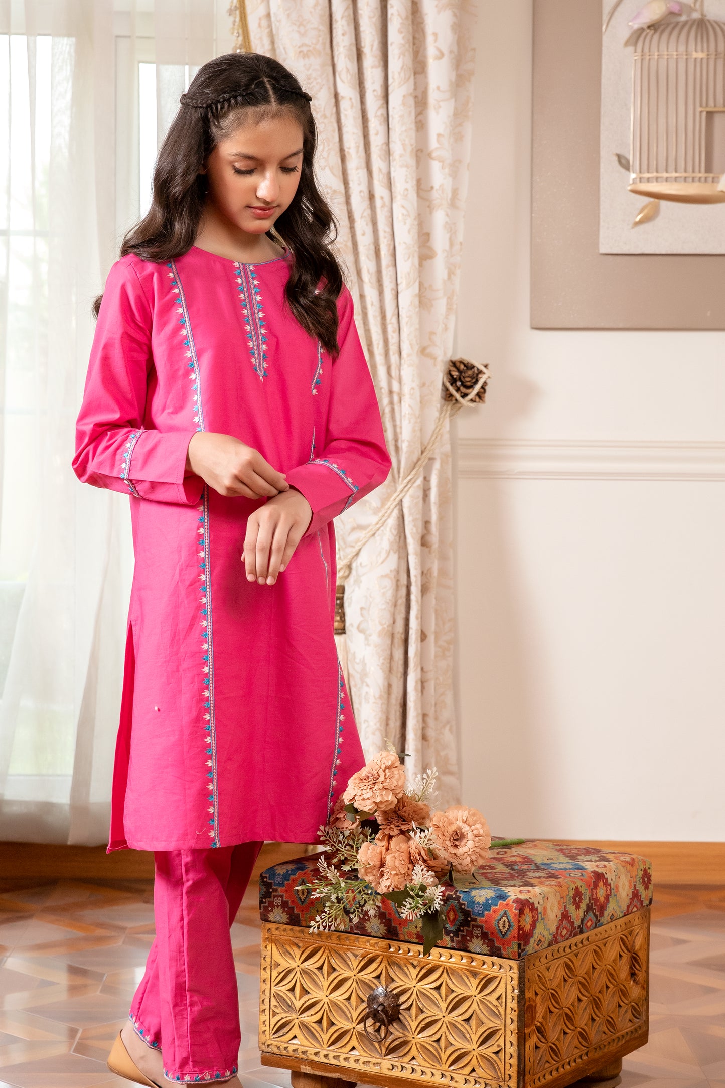 Hot Pink Cotton Kurta Set