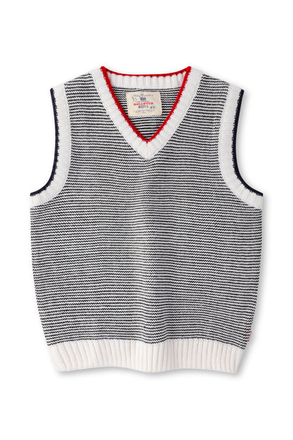 Boys White & Navy Sleeveless Sweater