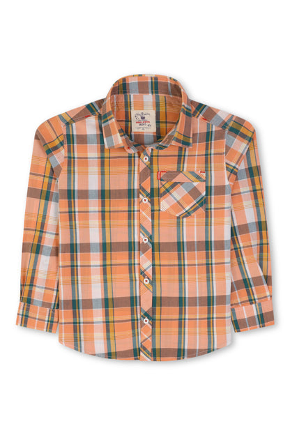 Orange Plaid Button-Down Shirt