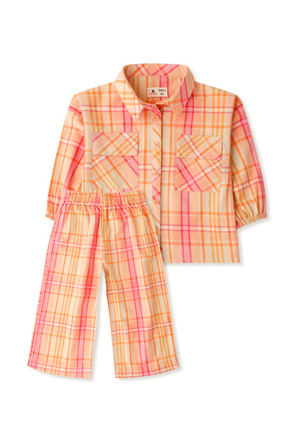 Peach & Pink Checkered Co-ord Set