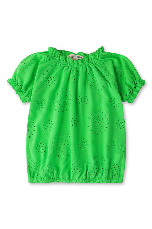 Green Cotton Chikan Top