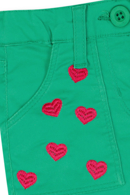 Green Heart Emboidered Shorts