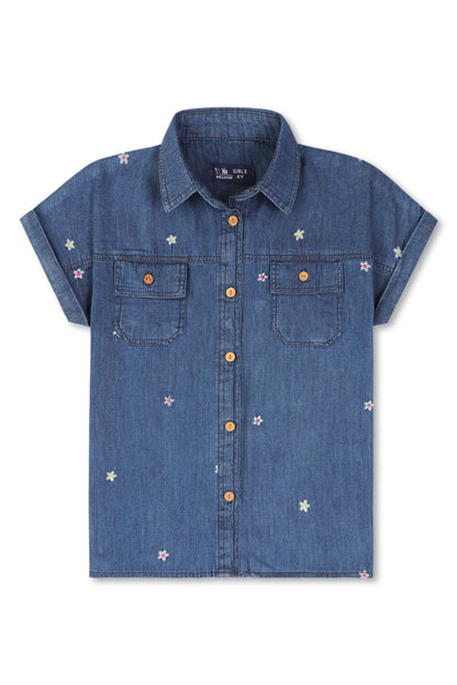 Wildflower Denim Button-Up Top