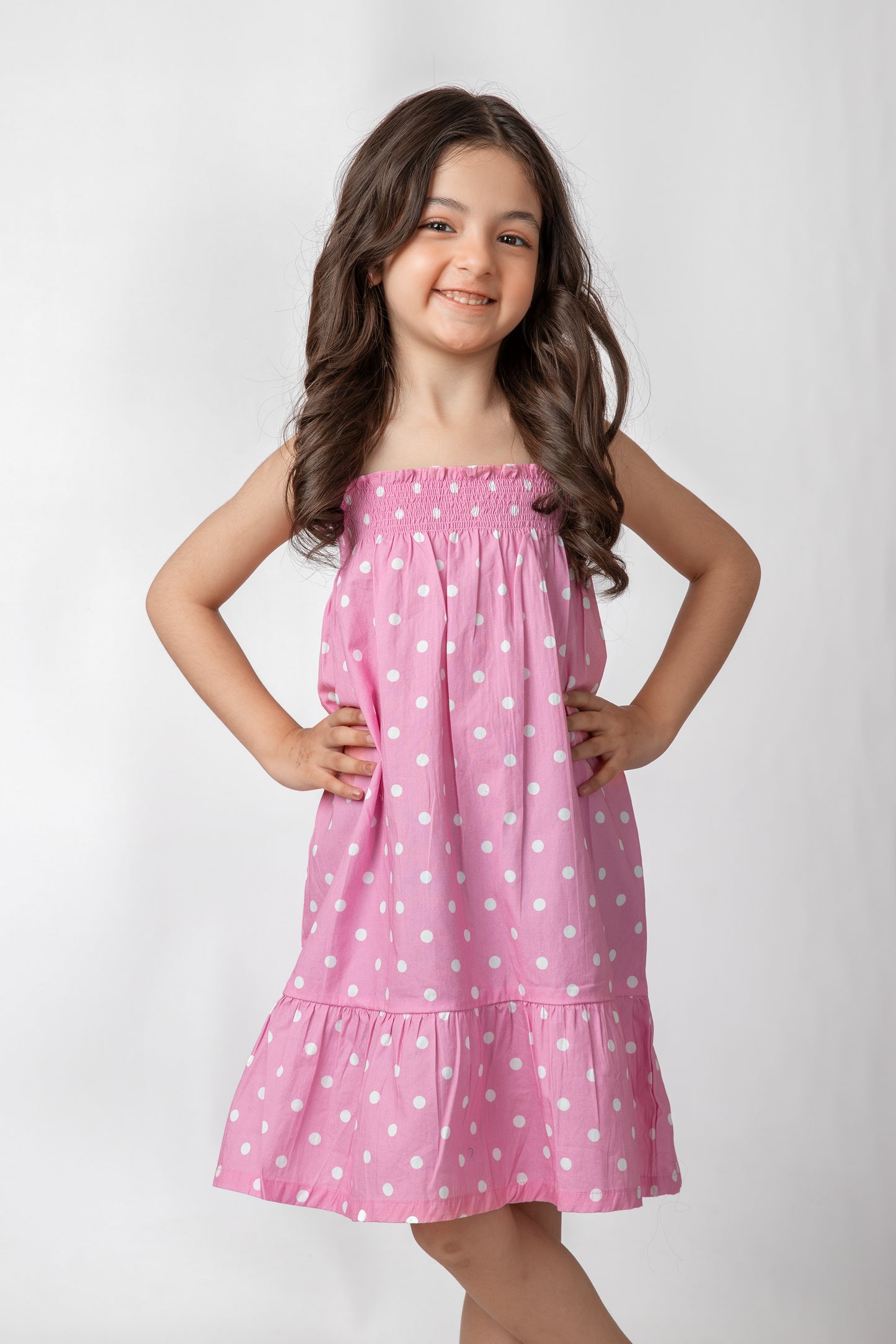 Pink Polka Smocked Cotton Dress