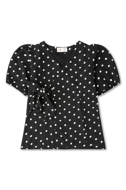 Black Dotted Chiffon Top