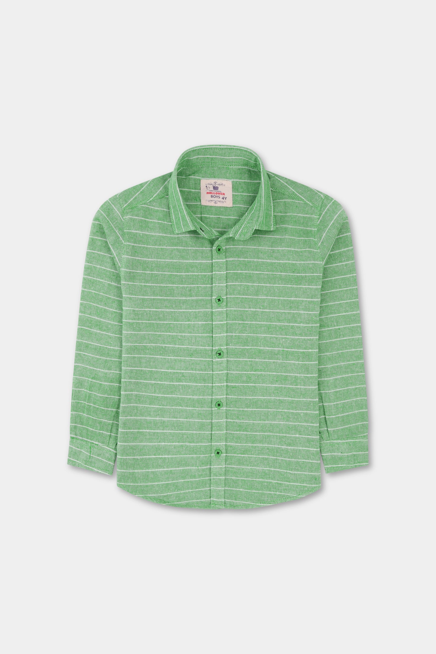 Boys Green Striped Chambrey Shirt