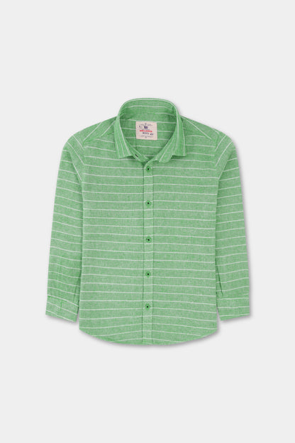 Boys Green Striped Chambrey Shirt