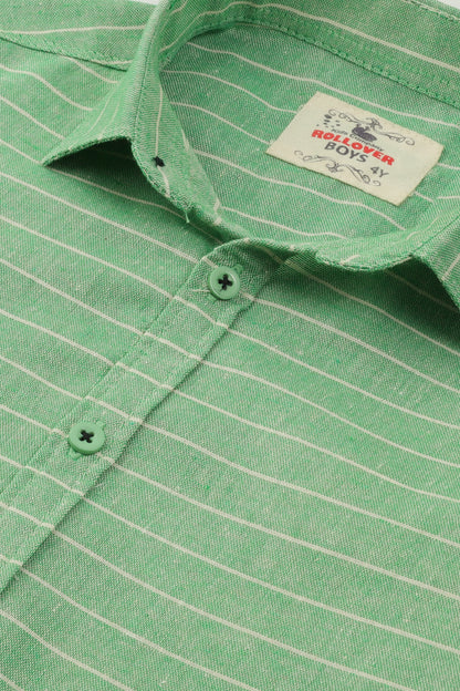 Boys Green Striped Chambrey Shirt