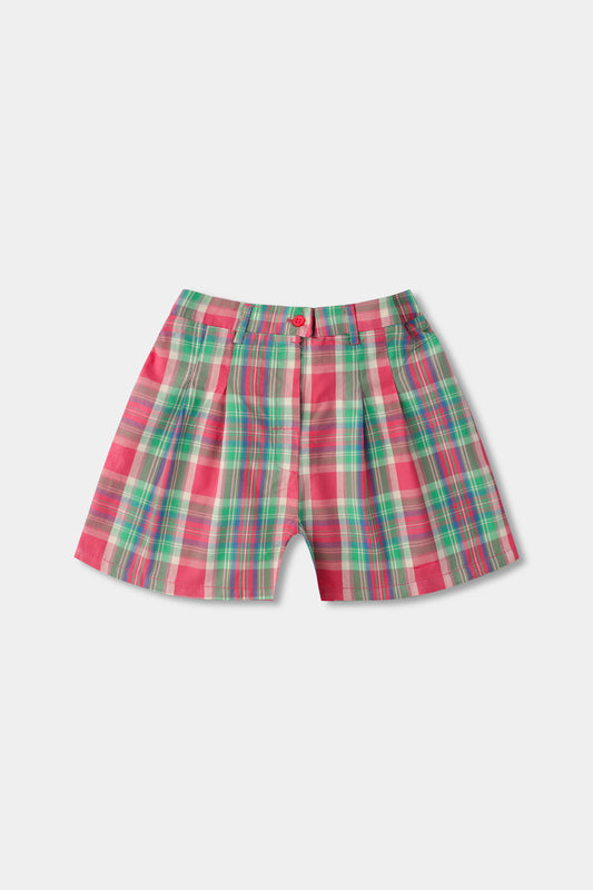 Pink Plaid Cotton Shorts