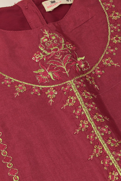 Maroon Embroidered Kurta Set - 2pc