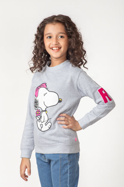 Girls Grey Fleece Graphic Sweatshirt