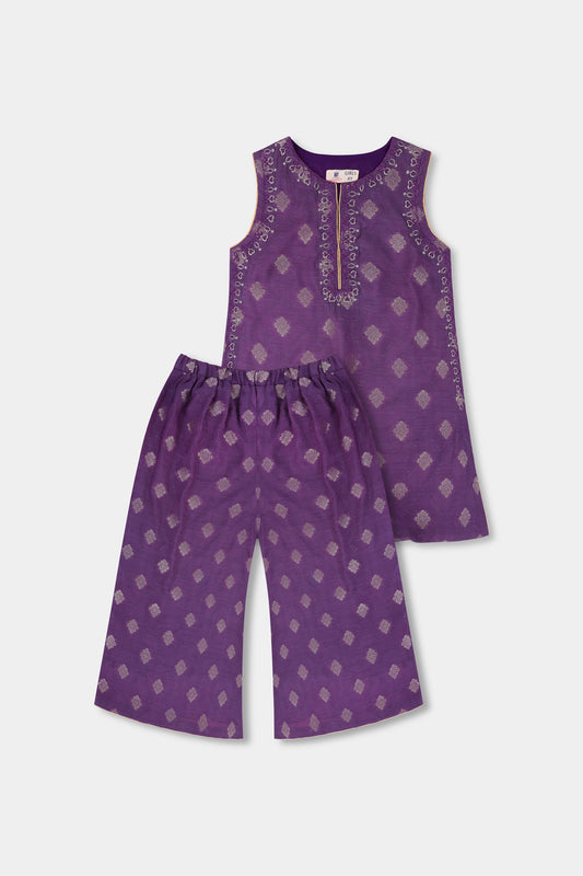 Girls' Purple Embroidered Sharara Set