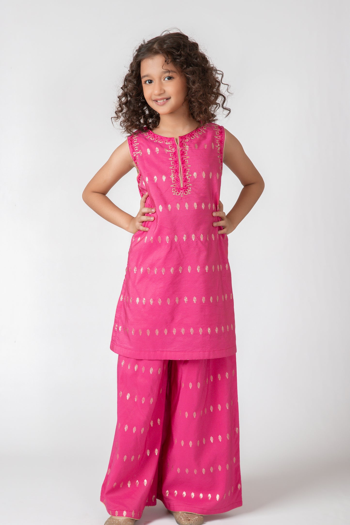 Girls' Pink Embroidered Sharara Set