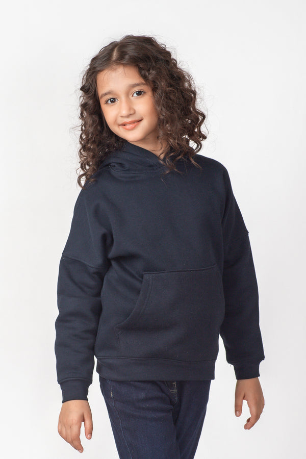 Girls Solid Navy Fleece Hoodie