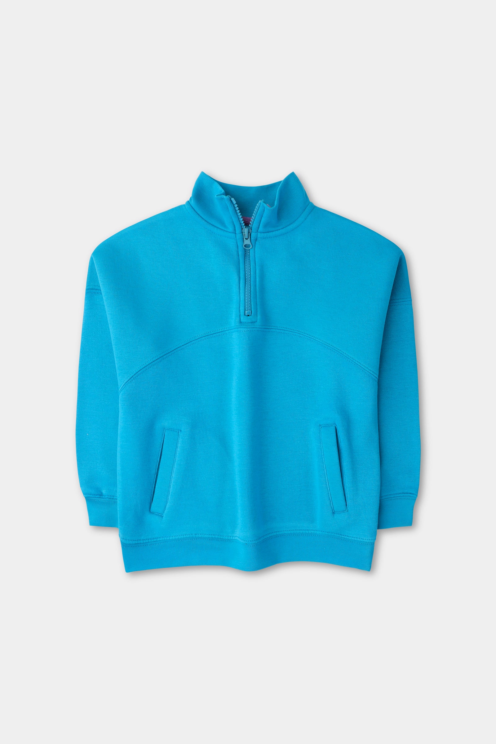 Girls Blue Mock Neck Half Zipper