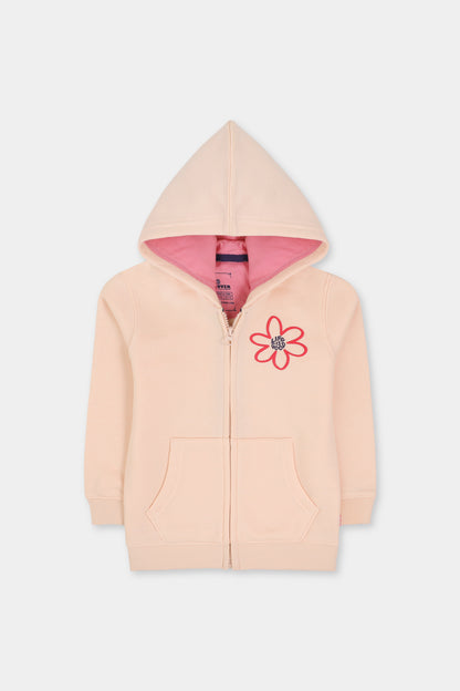 Girls Peach Graphics Fleece Hoodie