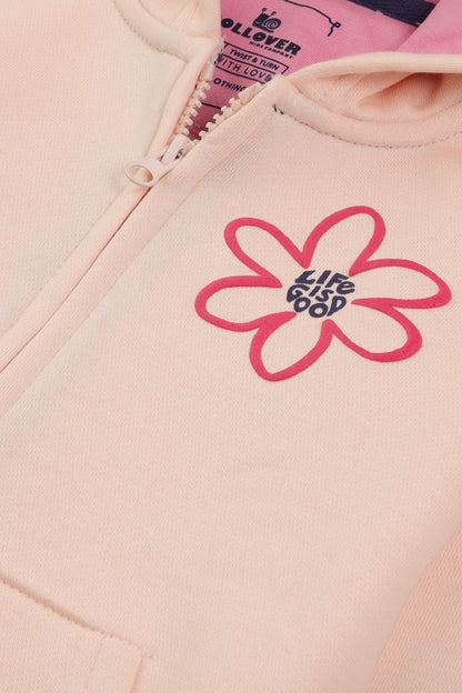 Girls Peach Graphics Fleece Hoodie