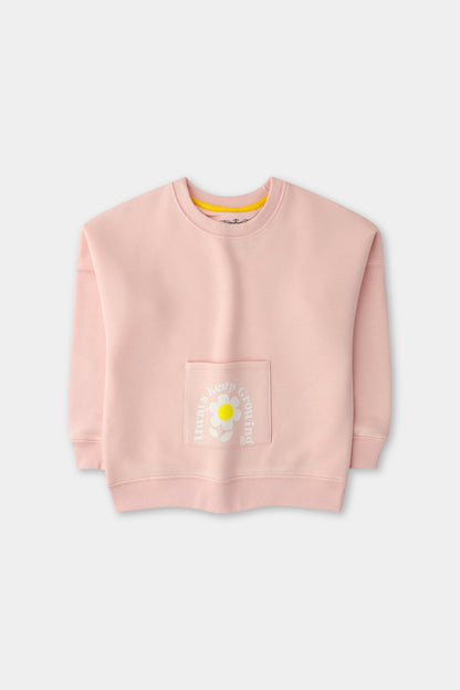 Girls Pink Pocket Fleece Sweatshirt