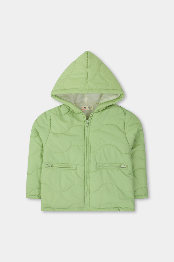 Girls' Green Hooded Puffer Jacket