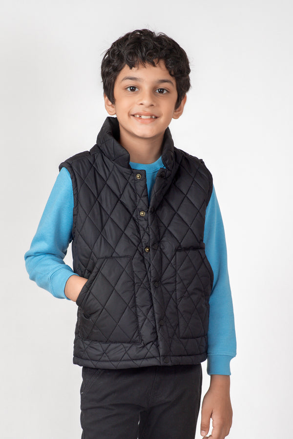 Boys Black Sleeveless Puffer Jacket