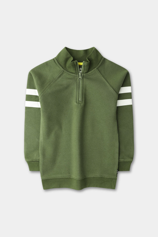 Boys Olive Mock Neck Half-Zipper