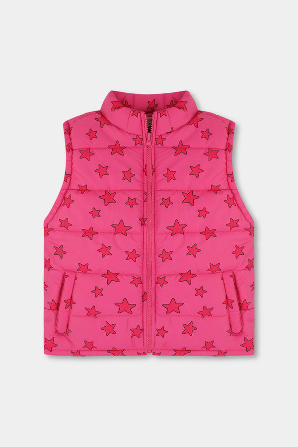 Girls Pink Starry Puffer Jacket