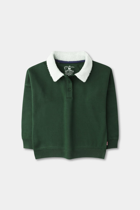 Girls Green Collared Fleece Sweatshirt