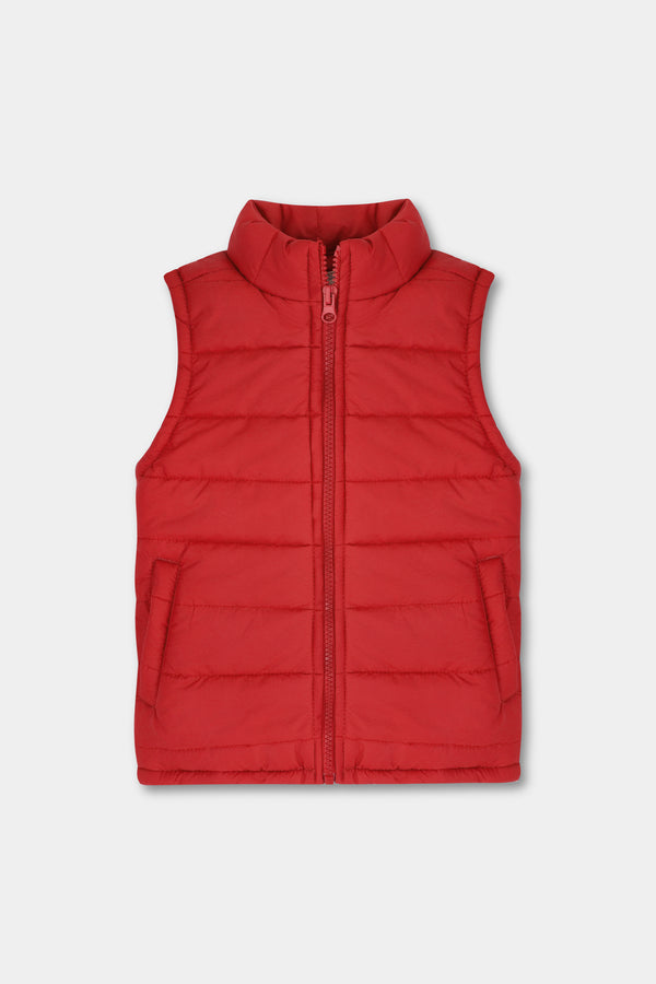 Boys Red Sleeveless Puffer Jacket