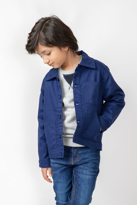 Boys' Ink Blue Twill Button-Up Jacket