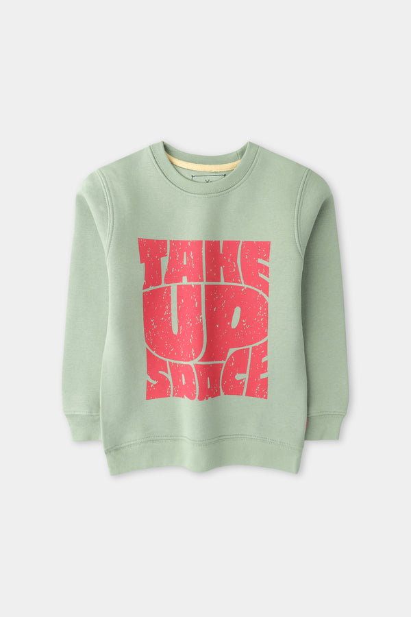 Girls Green Graphic Fleece Sweatshirt