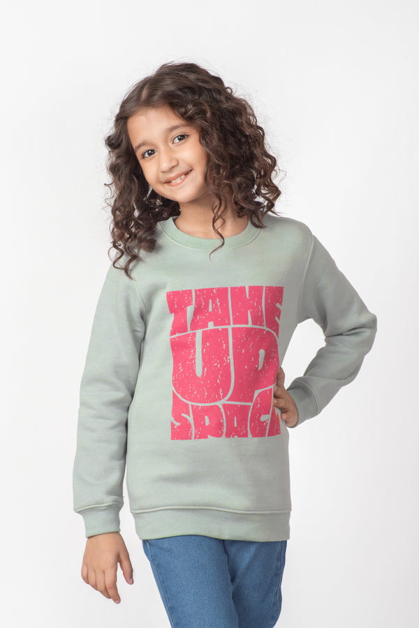 Girls Green Graphic Fleece Sweatshirt